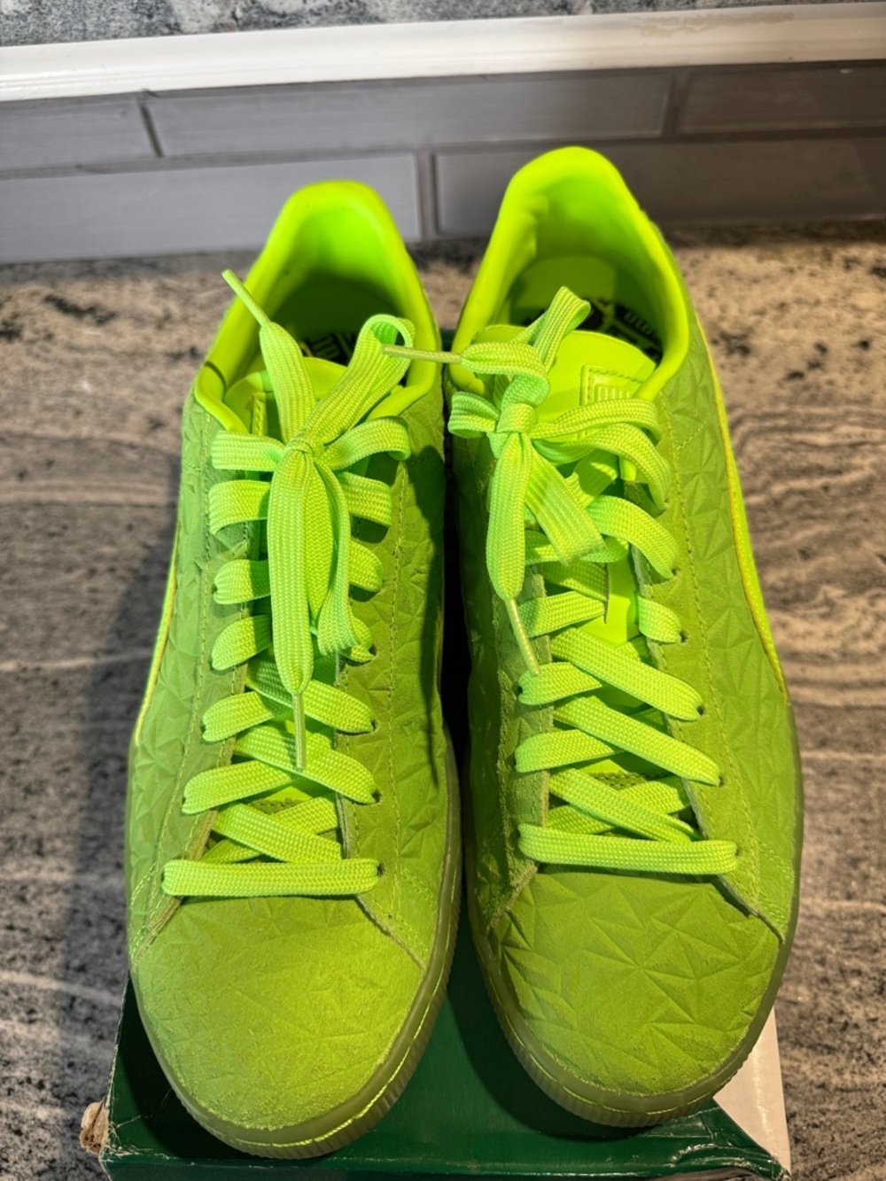 Puma Suede Triplex Mono Neon Lime Green Quilted Sneakers
